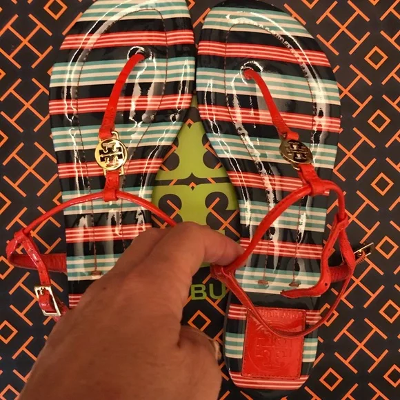 Tory Burch Emmy Habanero PepperStripe Ankle TStrap size 8 - Picture 2 of 13